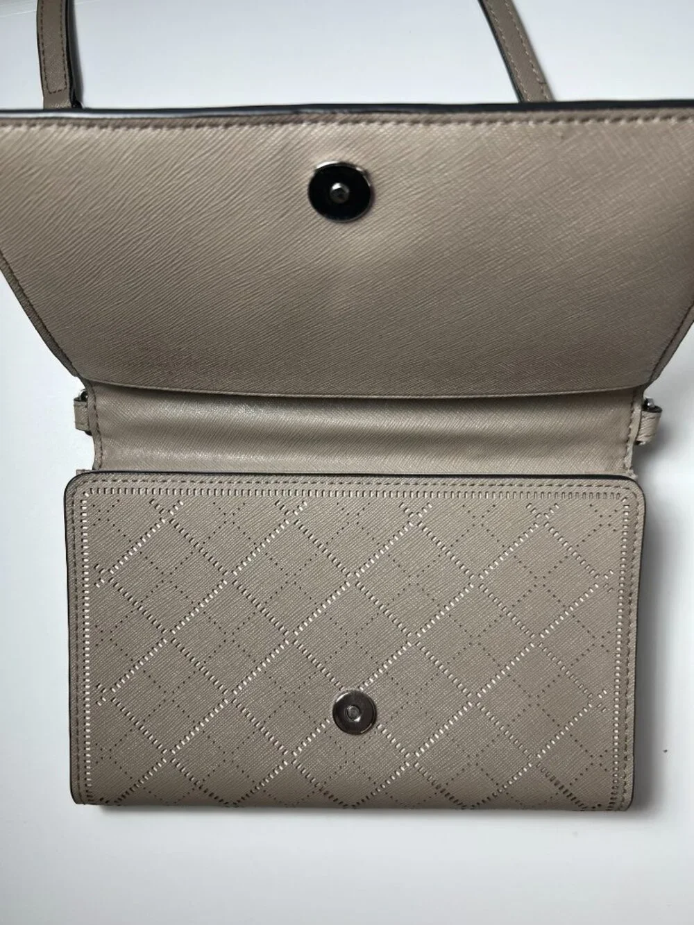 TORY BURCH Leather Robinson Crosshatch Mini Crossbody Bag in French Gray LNWOT